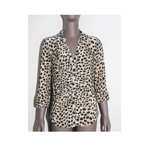 INC International Concepts Leopard Print 3/4 Sleeve Button Blouse Chic Top - Picture 1 of 3